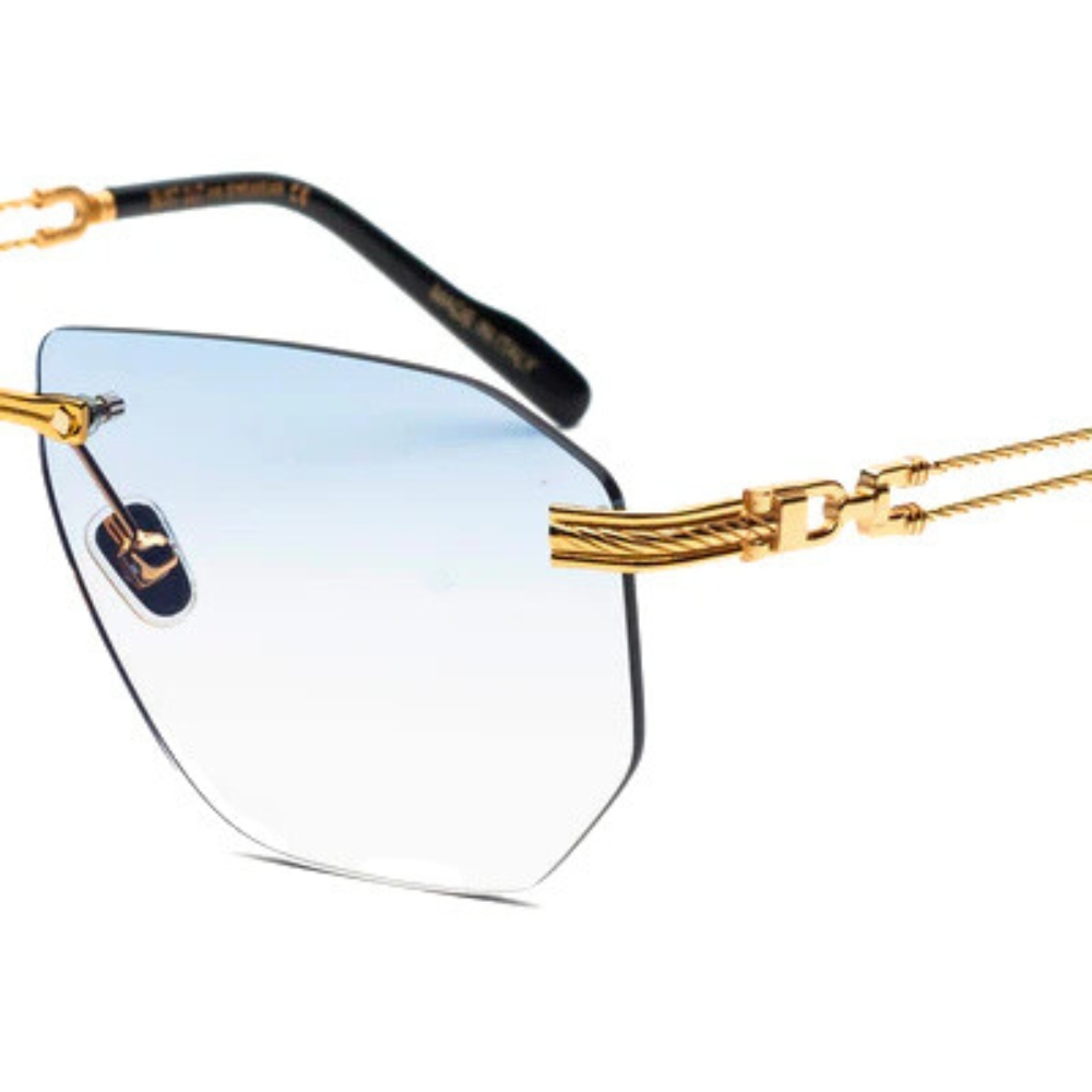 Lunettes de soleil Bustout Golden Branches, modèle design avec monture percée et branches doréesLunettes de soleil Bustout Golden Branches, modèle design avec monture percée et branches dorées