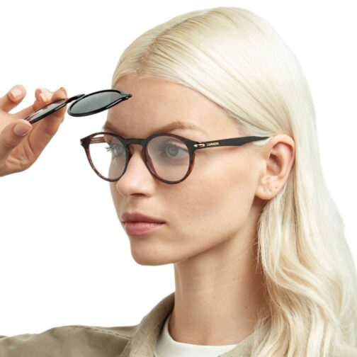 Clip on CARRERA CA297/CS monté sur lunettes de vue, système protection solaire pratique