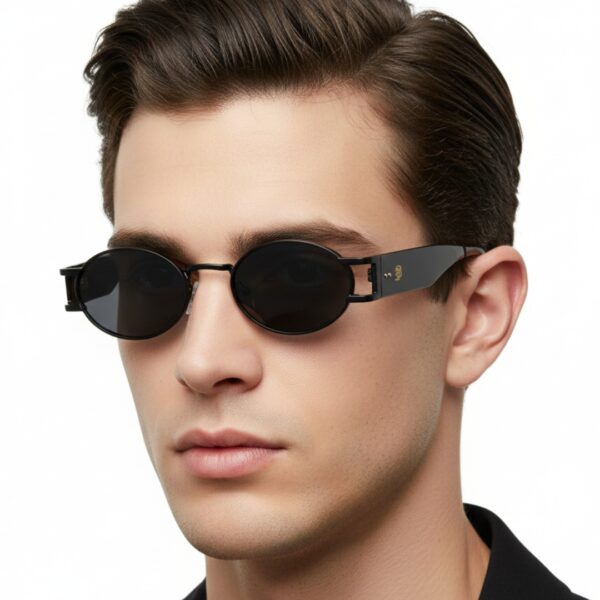 Lunettes de soleil Blue Eyes modèle AK17219, monture ovale vintage en métal et acétate pour femme et homme.Lunettes de soleil Blue Eyes modèle AK17219, monture ovale vintage en métal et acétate pour femme et homme.