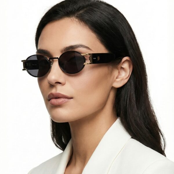 Lunettes de soleil Blue Eyes modèle AK17219, monture ovale vintage en métal et acétate pour femme et homme.
