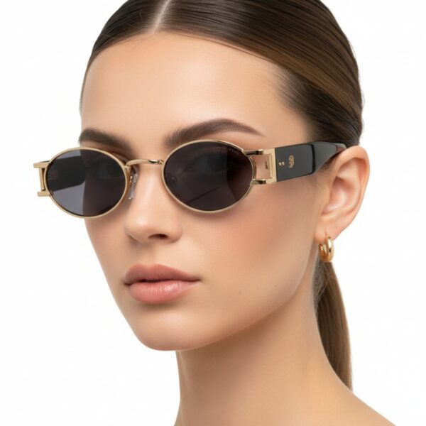 Lunettes de soleil Blue Eyes modèle AK17219, monture ovale vintage en métal et acétate pour femme et homme.