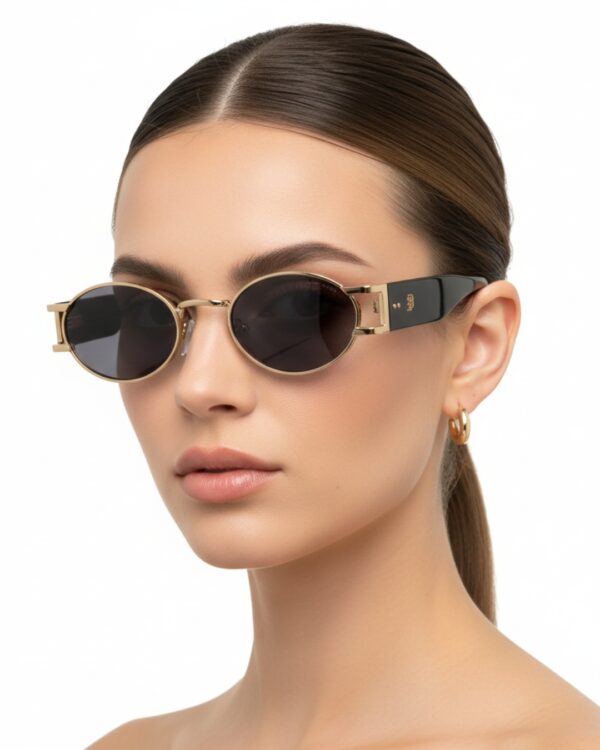 Lunettes de soleil Blue Eyes modèle AK17219, monture ovale vintage en métal et acétate pour femme et homme.