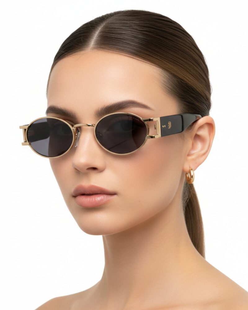 Lunettes de soleil Blue Eyes modèle AK17219, monture ovale vintage en métal et acétate pour femme et homme.