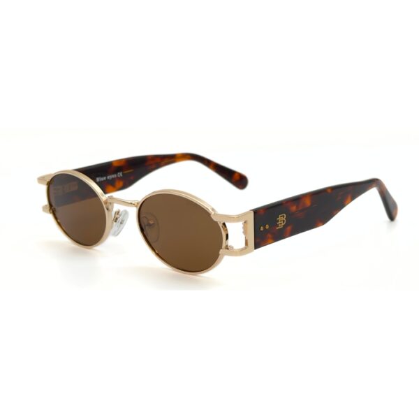 Lunettes de soleil Blue Eyes modèle AK17219, monture ovale vintage en métal et acétate pour femme et homme.