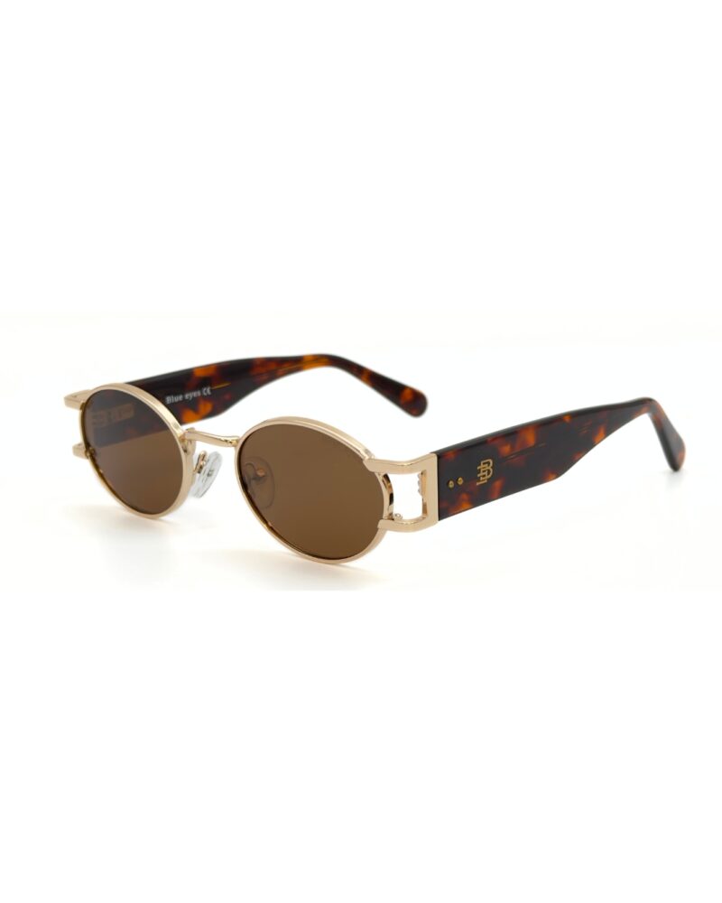 Lunettes de soleil Blue Eyes modèle AK17219, monture ovale vintage en métal et acétate pour femme et homme.