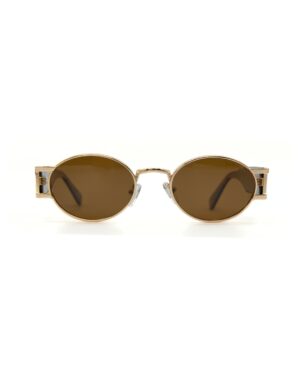 Lunettes de soleil Blue Eyes modèle AK17219, monture ovale vintage en métal et acétate pour femme et homme.