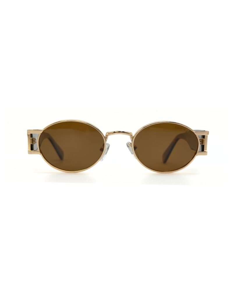 Lunettes de soleil Blue Eyes modèle AK17219, monture ovale vintage en métal et acétate pour femme et homme.