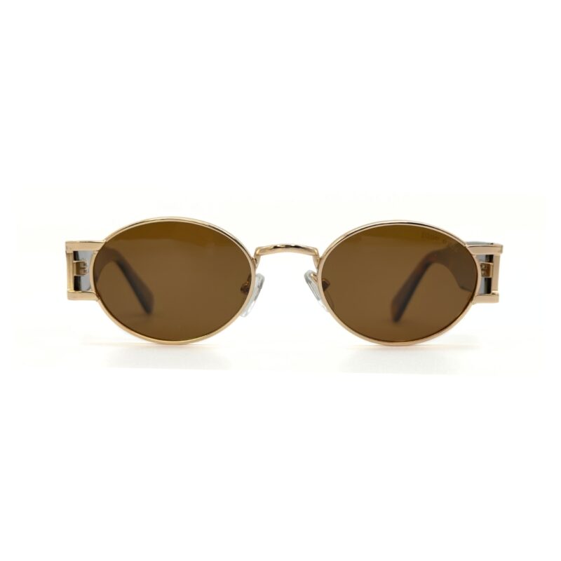Lunettes de soleil Blue Eyes modèle AK17219, monture ovale vintage en métal et acétate pour femme et homme.