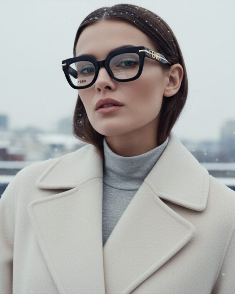 Monture de lunettes FENDI FE50065I, forme carrée en acétate pour femme.