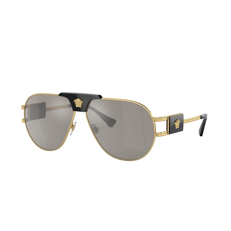 Lunettes de soleil Versace Aviateur VE2252 1002/6G monture or verres miroir argent