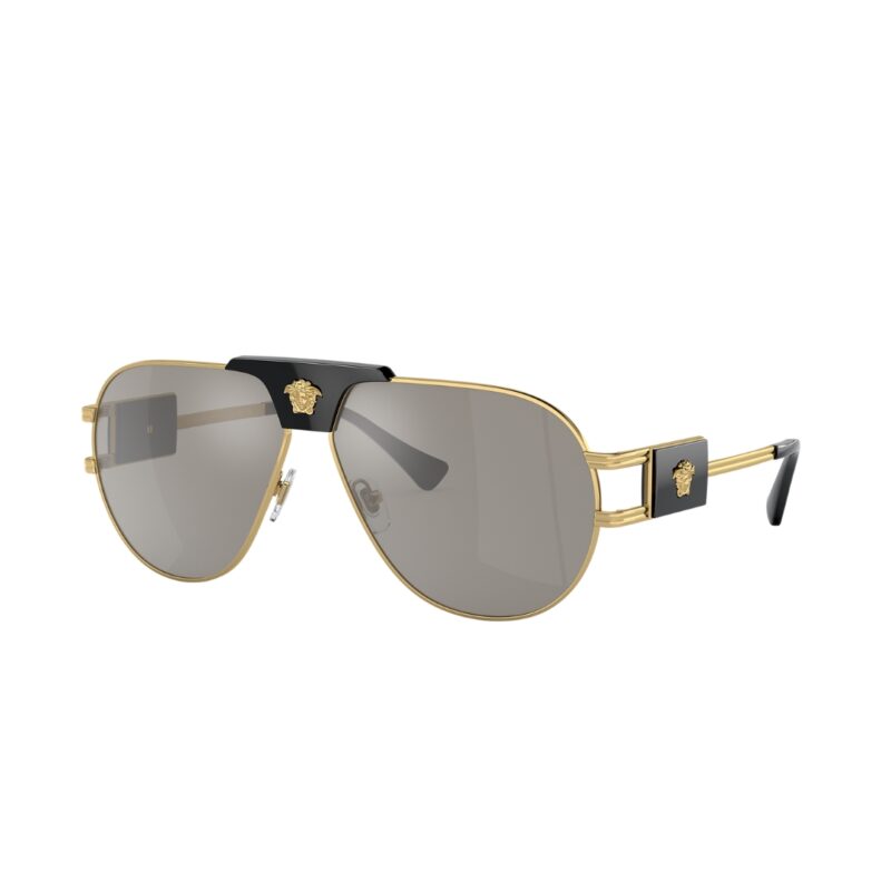 Lunettes de soleil Versace Aviateur VE2252 1002/6G monture or verres miroir argent