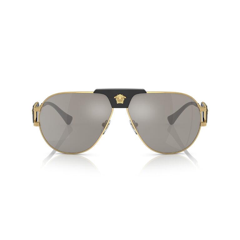 Lunettes de soleil Versace Aviateur VE2252 1002/6G monture or verres miroir argent