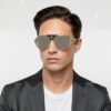 Lunettes de soleil Versace Aviateur VE2252 1002/6G or miroir argent – Vue face Lunettes de soleil Versace Aviateur VE2252 1002/6G monture or verres miroir argent