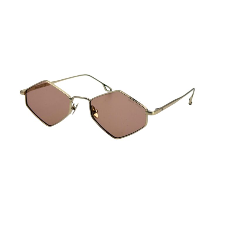 lunettes-soleil-hexagonales-dore-verres-roses Lunettes de soleil hexagonales femme, monture dorée fine avec verres roses nude