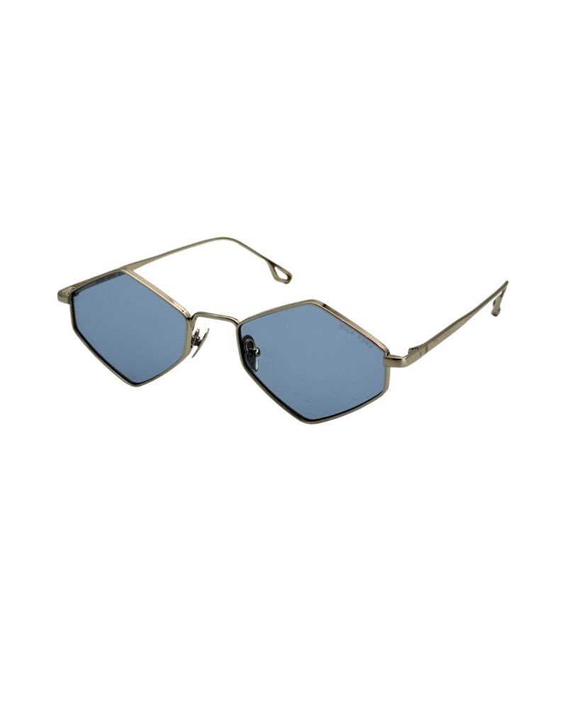 Lunettes de soleil hexagonales unisexe, monture argent brossé avec verres bleus