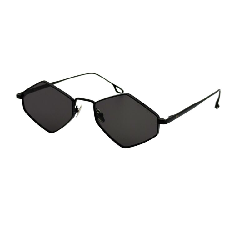 lunettes-soleil-hexagonales-noir-verres-noirs Lunettes de soleil hexagonales unisexe, monture noire fine avec verres noirs plats