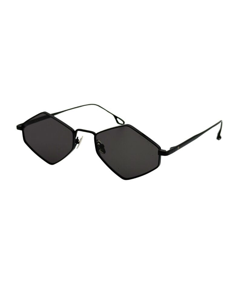 Lunettes de soleil hexagonales unisexe, monture noire fine avec verres noirs plats