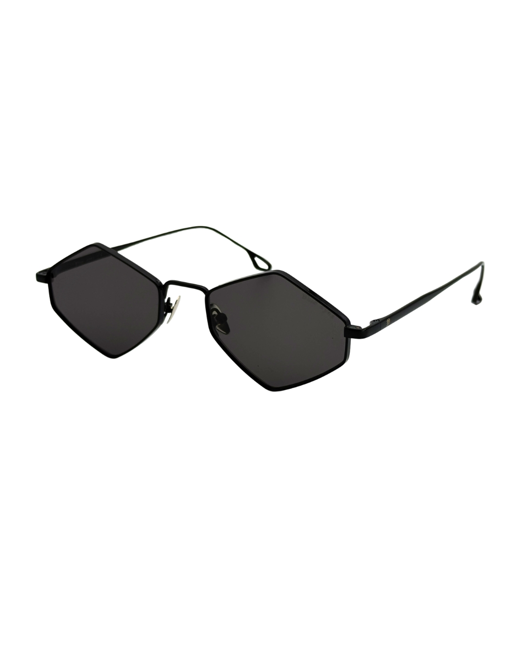 Lunettes de soleil hexagonales unisexe, monture noire fine avec verres noirs plats