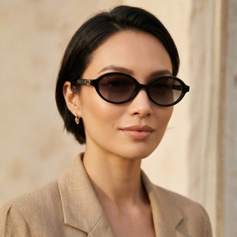 Lunettes de soleil femme ovale Blue Eyes noires en acétate brillant