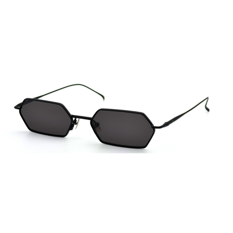 Lunettes de soleil femme hexagonales monture métal Noir verres plats