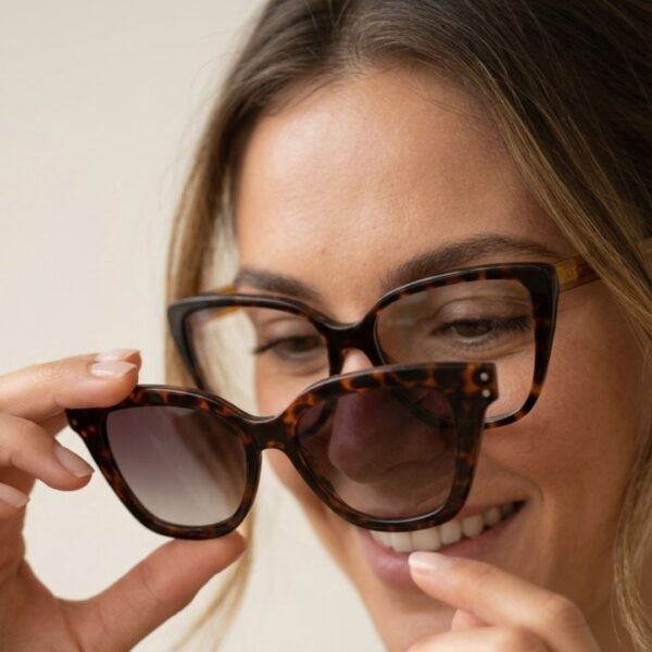 Monture optique femme marron écaille avec clip solaire - Lunettes de vue clip on femme Blue Eyes.