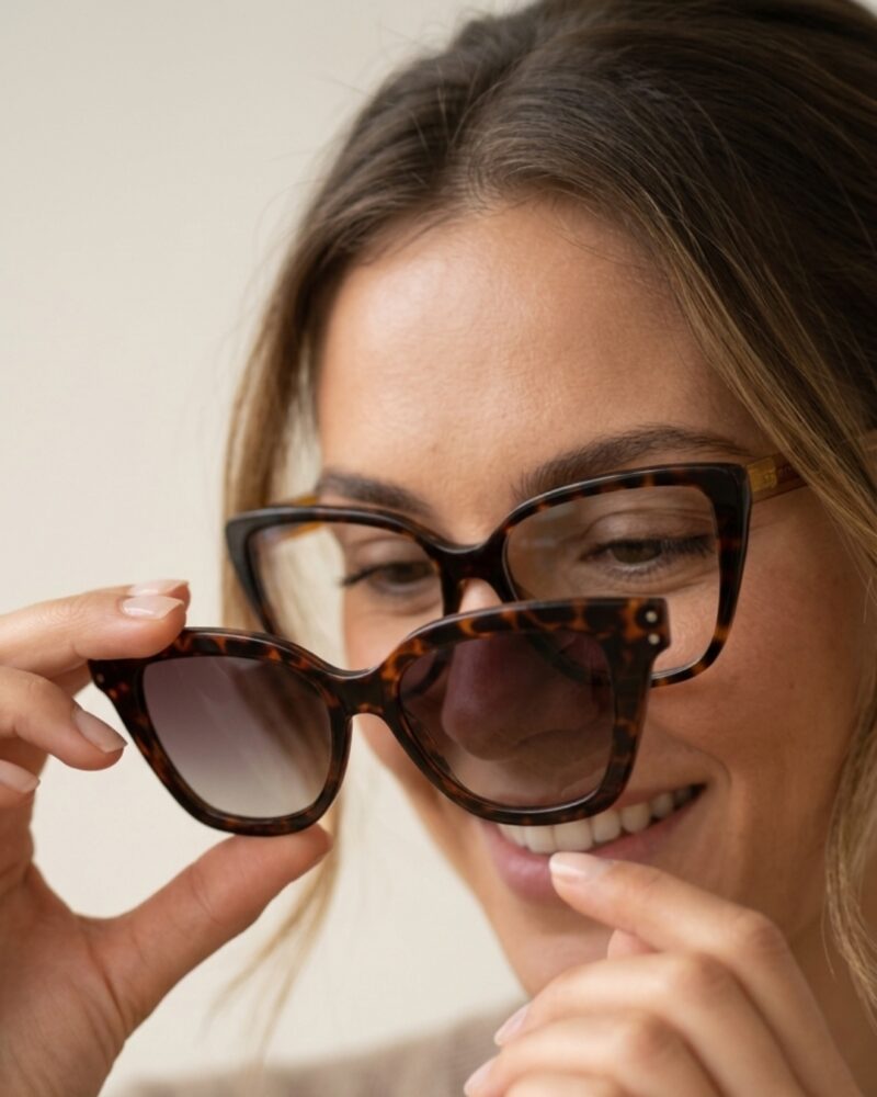 Monture optique femme marron écaille avec clip solaire - Lunettes de vue clip on femme Blue Eyes.