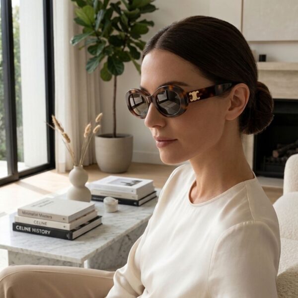 Lunettes de soleil Celine femme CL40194U Triomphe Lunettes de soleil Celine femme modèle CL40194U forme ovale monture acétate marron brillant logo Triomphe doré