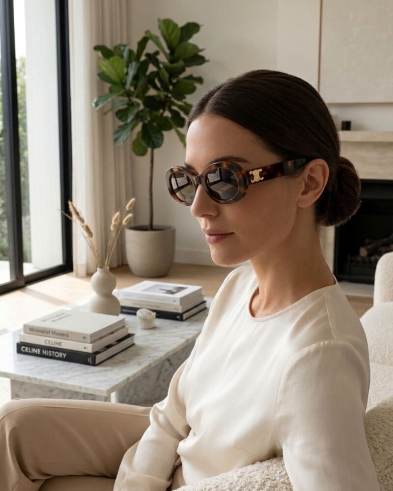 Lunettes de soleil Celine femme CL40194U Triomphe Lunettes de soleil Celine femme modèle CL40194U forme ovale monture acétate marron brillant logo Triomphe doré
