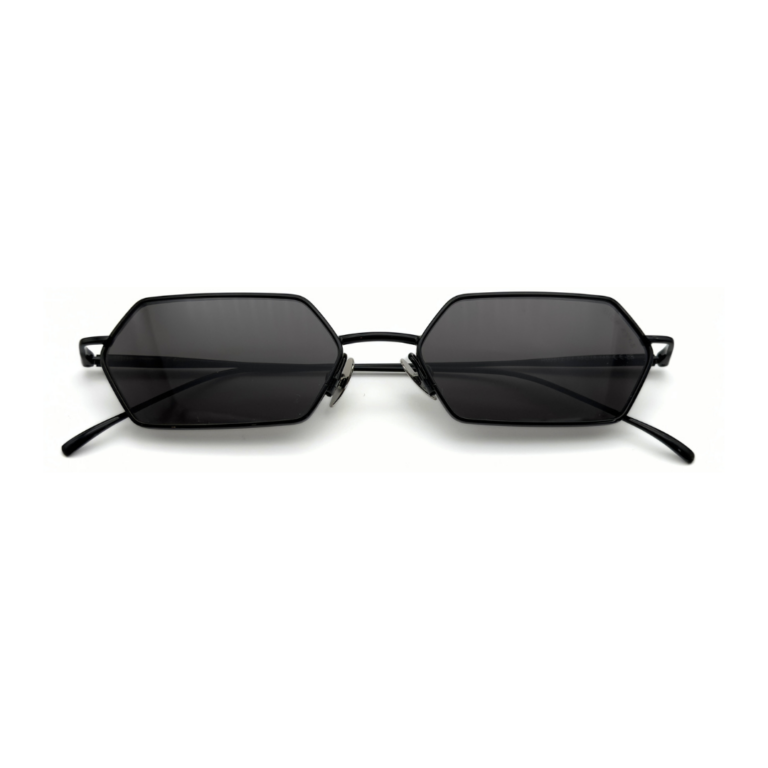 Lunettes de soleil femme hexagonales monture métal Noir verres plats