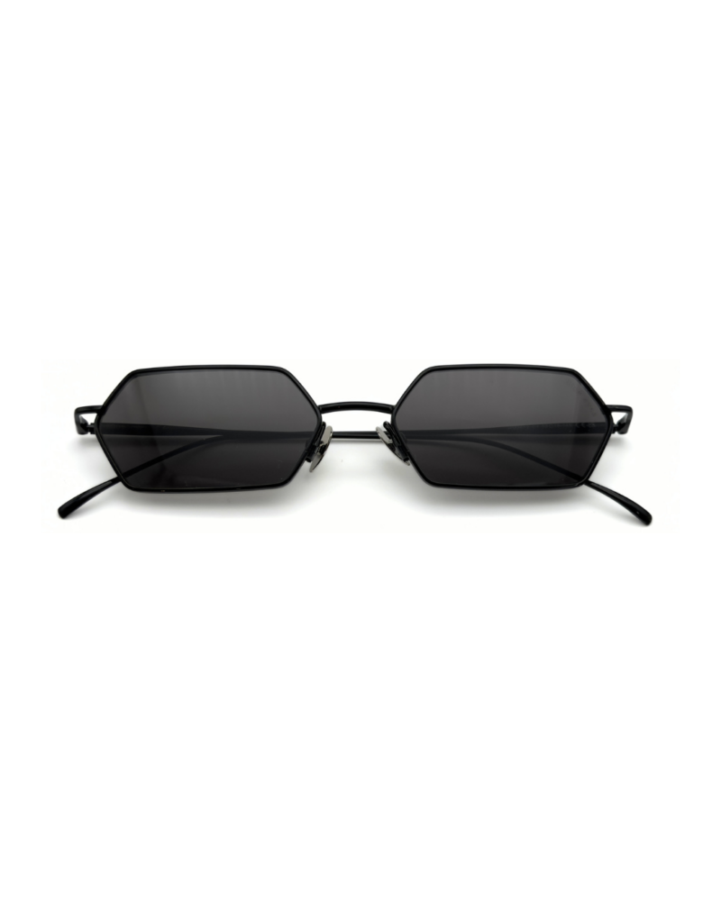 Lunettes de soleil femme hexagonales monture métal Noir verres plats