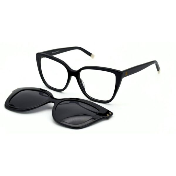 Lunettes de vue clip on femme Blue Eyes, modèle AT1234 en noir brillant avec son clip magnétique.