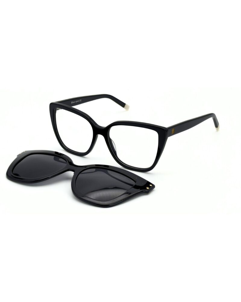 Lunettes de vue clip on femme Blue Eyes, modèle AT1234 en noir brillant avec son clip magnétique.