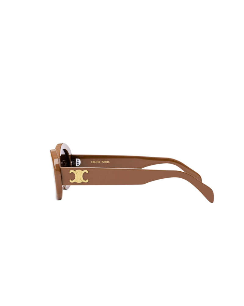 Lunettes de soleil Celine femme CL40194U branchesTriomphe Lunettes de soleil Celine femme modèle CL40194U forme ovale monture acétate marron brillant logo Triomphe doré