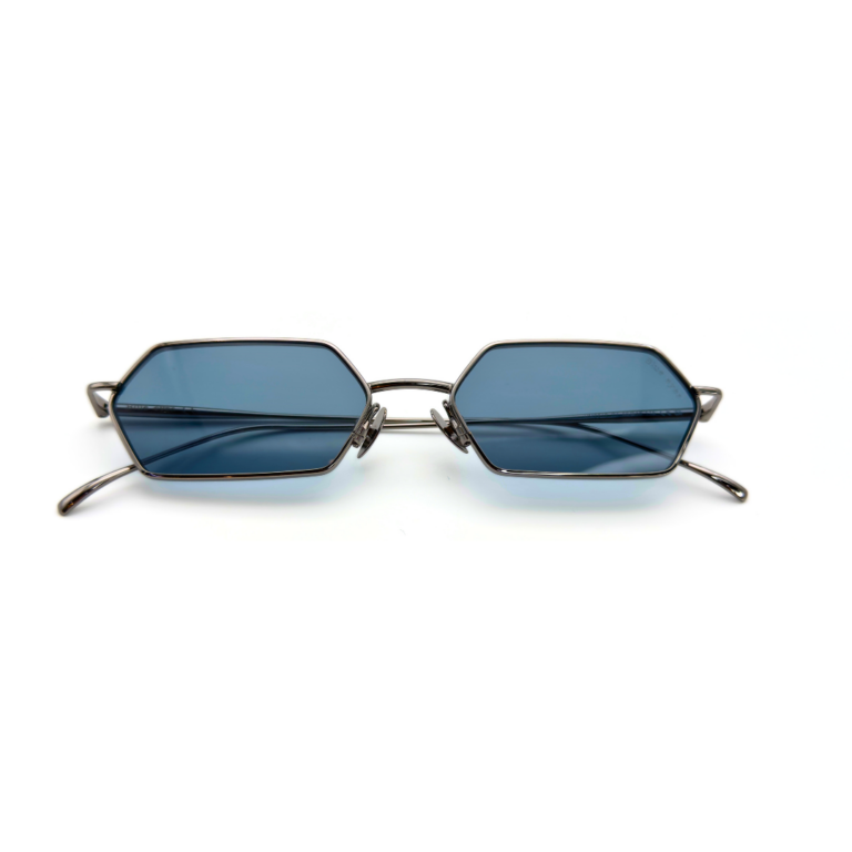 Lunettes de soleil femme hexagonales monture métal Noir verres plats