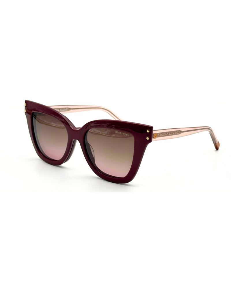Élégantes lunettes de vue clip on femme bordeaux forme papillon avec clip polarisé magnétique.