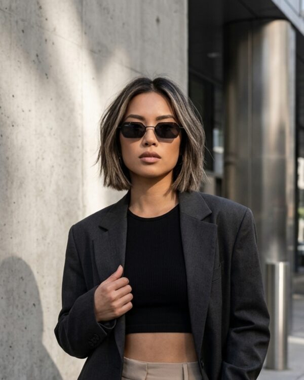 Lunettes de soleil femme hexagonales monture métal argenté verres plats