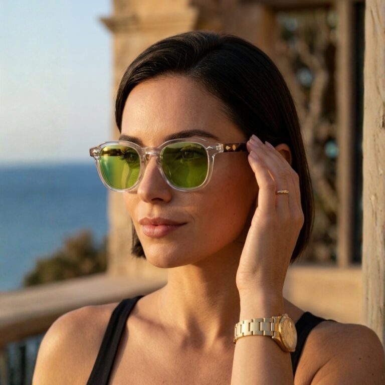 Lunettes Polarisées JOW&BRO Tunisie face transparente branches écaille marron verres verts AZZABI OPTIC