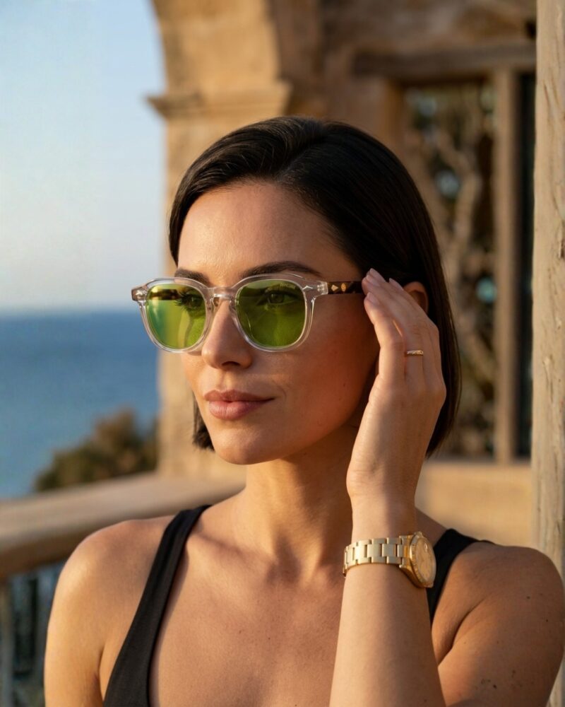 Lunettes Polarisées JOW&BRO Tunisie face transparente branches écaille marron verres verts AZZABI OPTIC