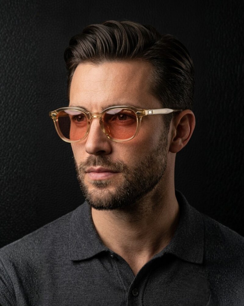 Lunettes Polarisées JOW&BRO Tunisie monture champagne translucide verres rose corail AZZABI OPTIC
