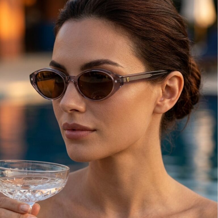 Lunettes Polarisées TUDOR Femme Tunisie monture mauve translucide verres ambrés polarisés chez AZZABI OPTIC