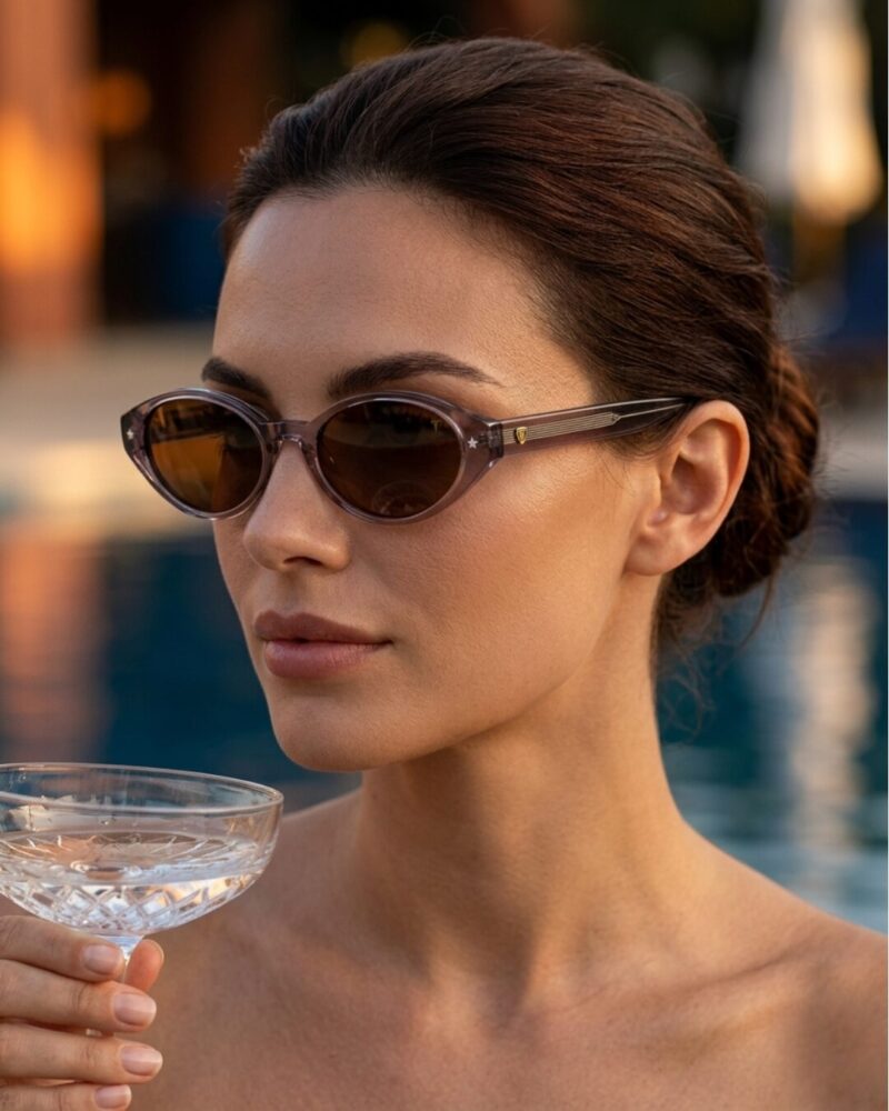 Lunettes Polarisées TUDOR Femme Tunisie Mauve Translucide T006 Lunettes Polarisées TUDOR Femme Tunisie monture mauve translucide verres ambrés polarisés chez AZZABI OPTIC
