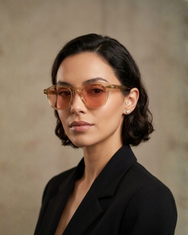 Lunettes Polarisées JOW&BRO Tunisie monture champagne translucide verres rose corail AZZABI OPTIC