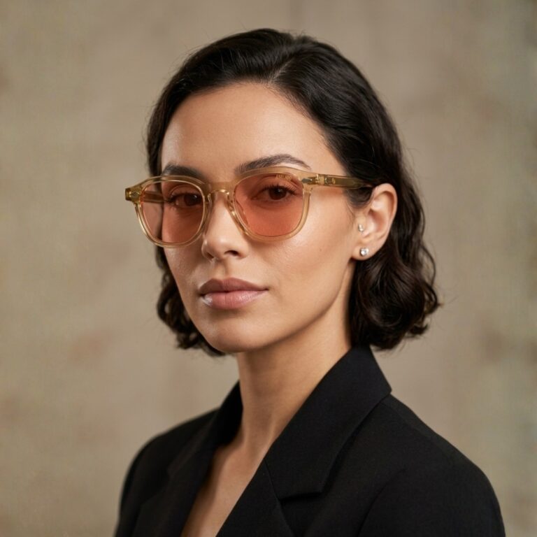 Lunettes Polarisées JOW&BRO Tunisie monture champagne translucide verres rose corail AZZABI OPTIC