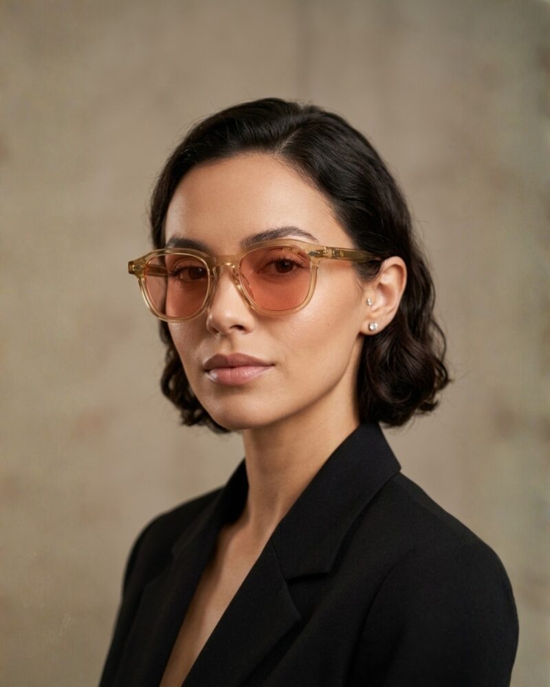 Lunettes Polarisées JOW&BRO Tunisie monture champagne translucide verres rose corail AZZABI OPTIC