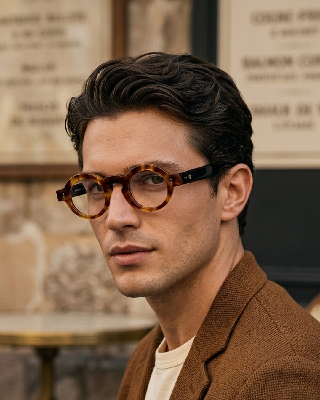 lunettes rondes vintage acétate JOW BRO DJ9082 couleur écaille ambrée pont keyhole