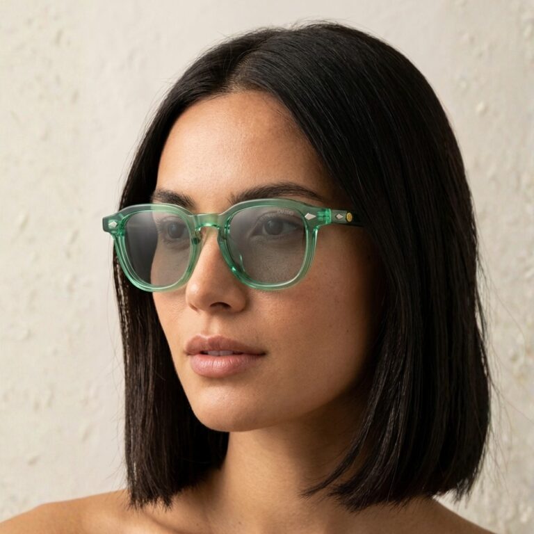 Lunettes Polarisées JOW&BRO Tunisie monture vert émeraude translucide verres gris neutres AZZABI OPTIC