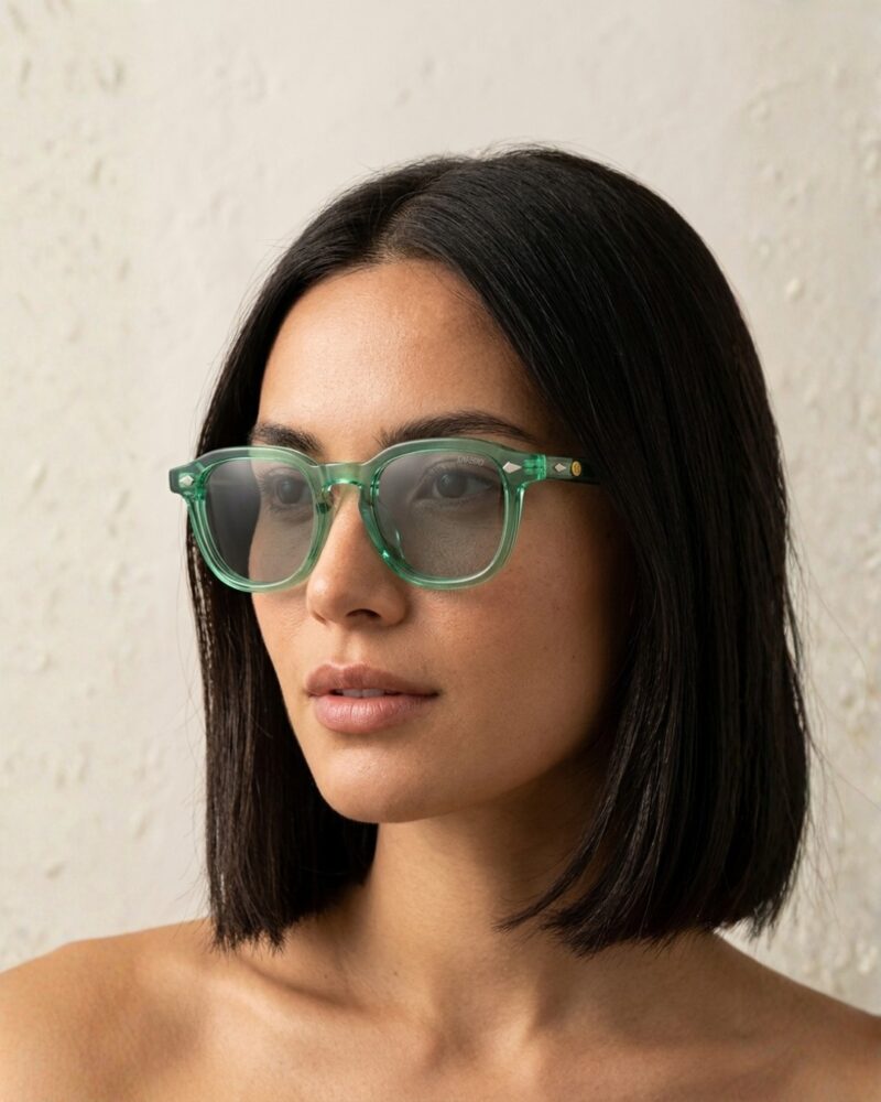 Lunettes Polarisées JOW&BRO Tunisie monture vert émeraude translucide verres gris neutres AZZABI OPTIC