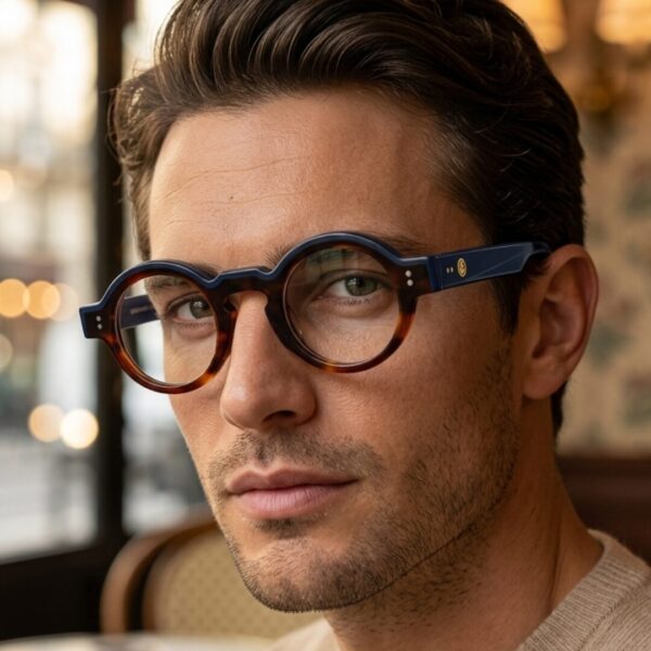 lunettes rondes vintage acétate JOW BRO DJ9082 couleur bleu marine pont keyhole