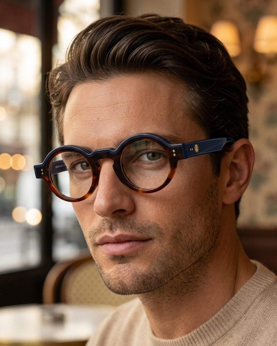 lunettes rondes vintage acétate JOW BRO DJ9082 couleur bleu marine pont keyhole