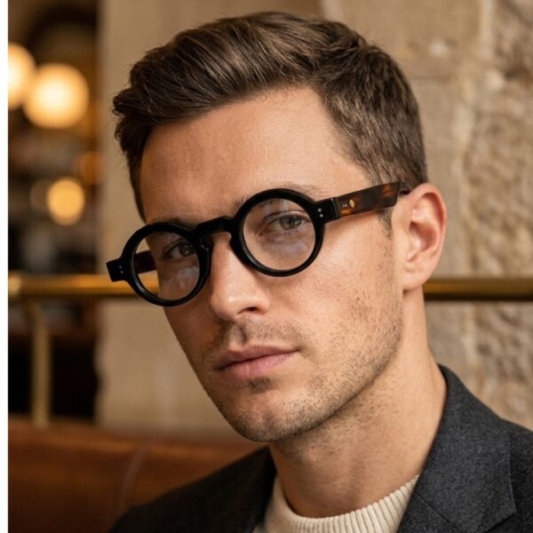 lunettes rondes vintage acétate JOW BRO DJ9082 noir écaille pont keyhole